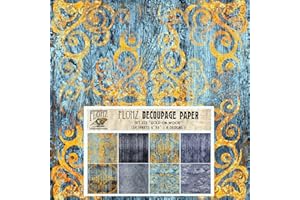 FLONZ Decoupage Paper Pack (24 Sheets 6"x6") Gold on Old Wood # Vintage Styled Seamless Art Deco Pattern Paper for Decoupage, Craft and Scrapbooking