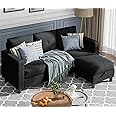 JAMFLY Sectional Couches for Living Room, Small L Shaped Couch Sofa with Ottoman, Convertible Sectional Sofa Set with Storage for Small Space (Black Grey)