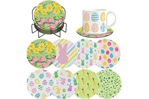 DEMONWER 8 Pieces Easter Diamond Painting Coasters Kits with Holder DIY Easter Rabbit Diamond Art Coaster Coaster for Adults Diamond Painting Kits Supplies for Spring Easter Gift