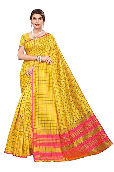 Hasti Womens Cotton Silk Saree With Free Blouse Piece(Yellow)