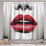 Ambesonne Face Kitchen Curtains, Cosmetic Lipstick