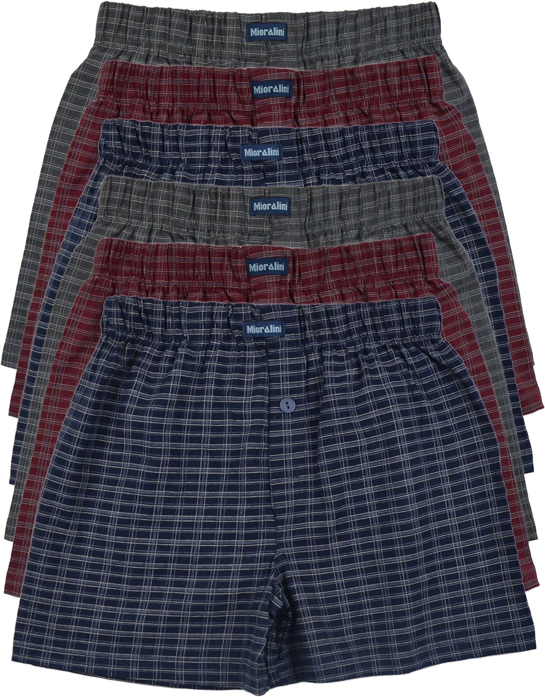 MioRalini 12 or 6 Men's Soft Cotton Boxershorts Multicolored with and Without Button and Fly