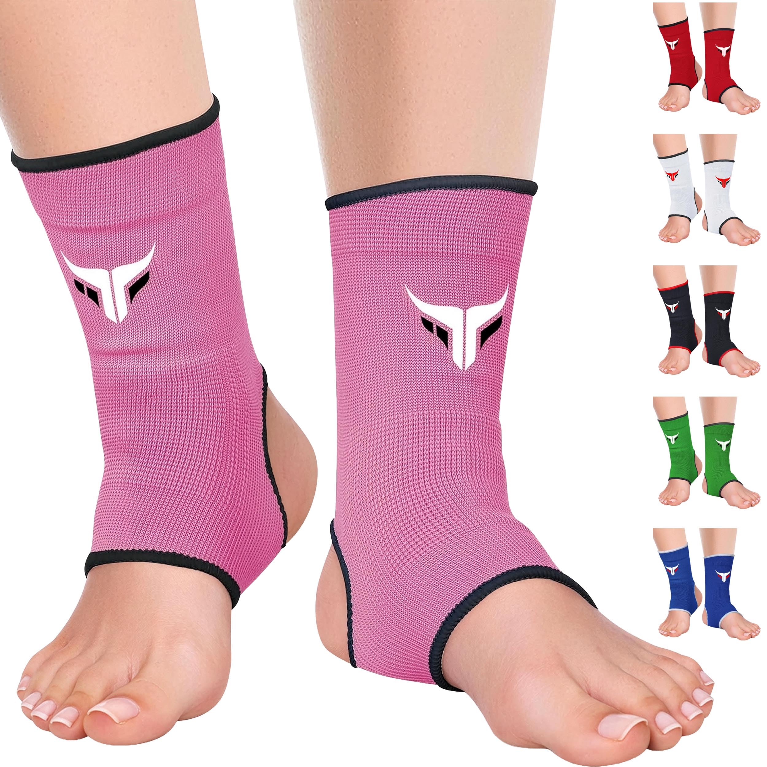 Mytra Fusion Ankle Support for Women & Men - MMA Muay Thai Kickboxing Training Ankle Brace - Breathable Elasticated Compression Foot Brace for Sports, Gym, Running & Football - 1 Pair (Pink, L/XL)