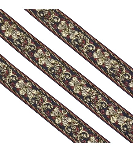 Ruban Jacquard Ethnique 33mm X 7m - Double Face Argent Floral - Pour Couture, DIY, Décoration Maison