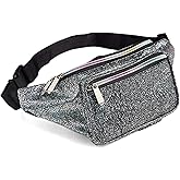 Festival Rave 80s Holographic Black Gravel Fanny Pack Waist Belt Bag For Women, Girls (Black Gravel)