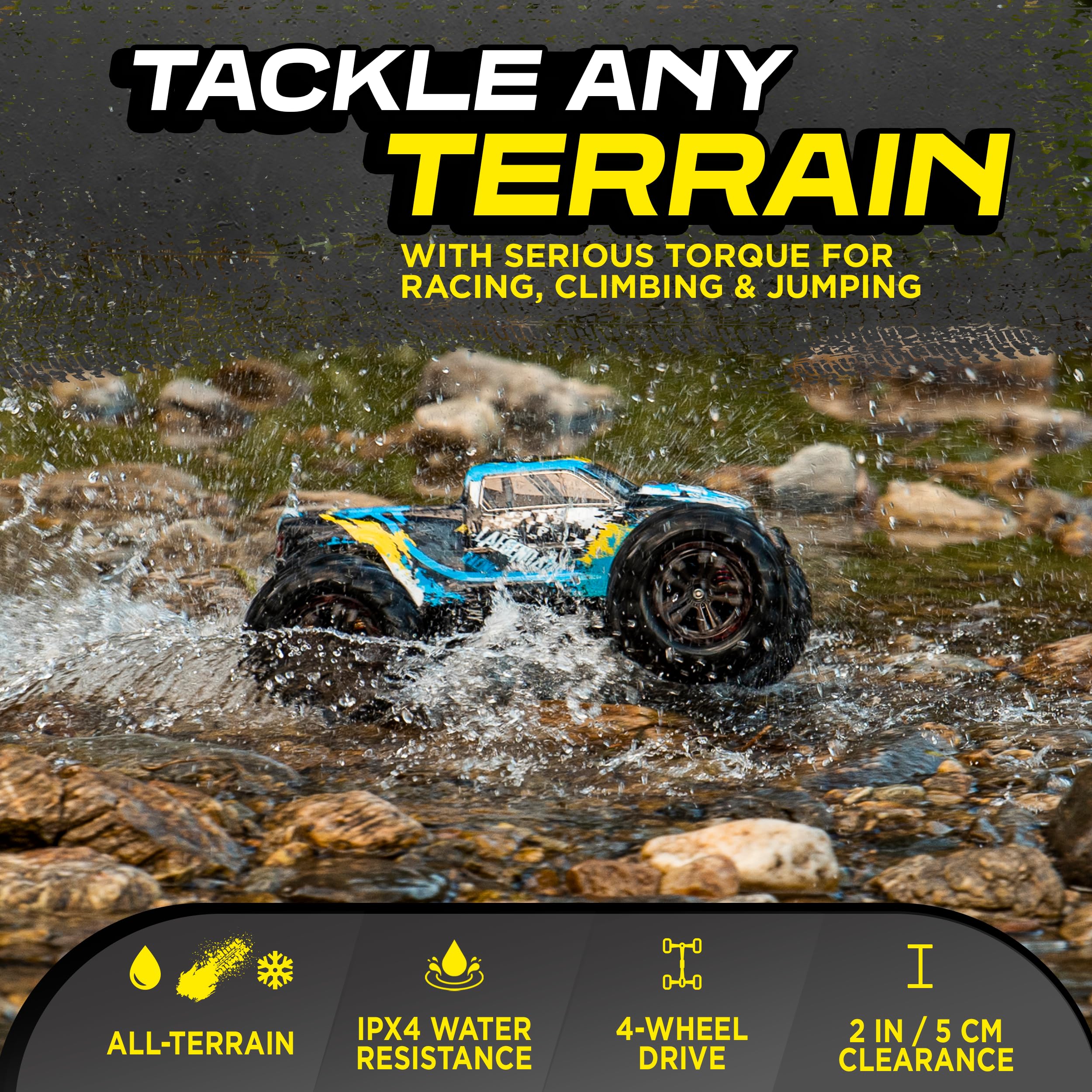 LAEGENDARY 1:10 Scale 4x4 Off-Road RC Truck - Hobby Grade Brushed Motor RC Car with 2 Batteries, Waterproof Fast Remote Control Car for Adults