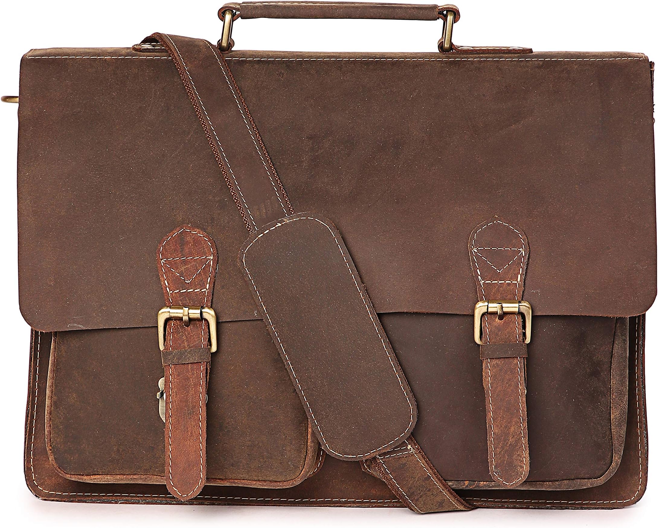Genuine Leather Messenger Laptop Bag / Briefcase for Men, Full Grain Goat Leather, fits 18 inch Artishus Laptop for everyday use with adjustable strap, 18 inch by 13 inch by 5 inch
