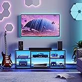 HOOBRO LED TV Stand for 65 Inch TVs with Charging Station, Gaming Entertainment Center with 3-Tier Open Storage, Long Media TV Console Table, TV Stand for Living Room, Bedroom, Black BB20UDDS01