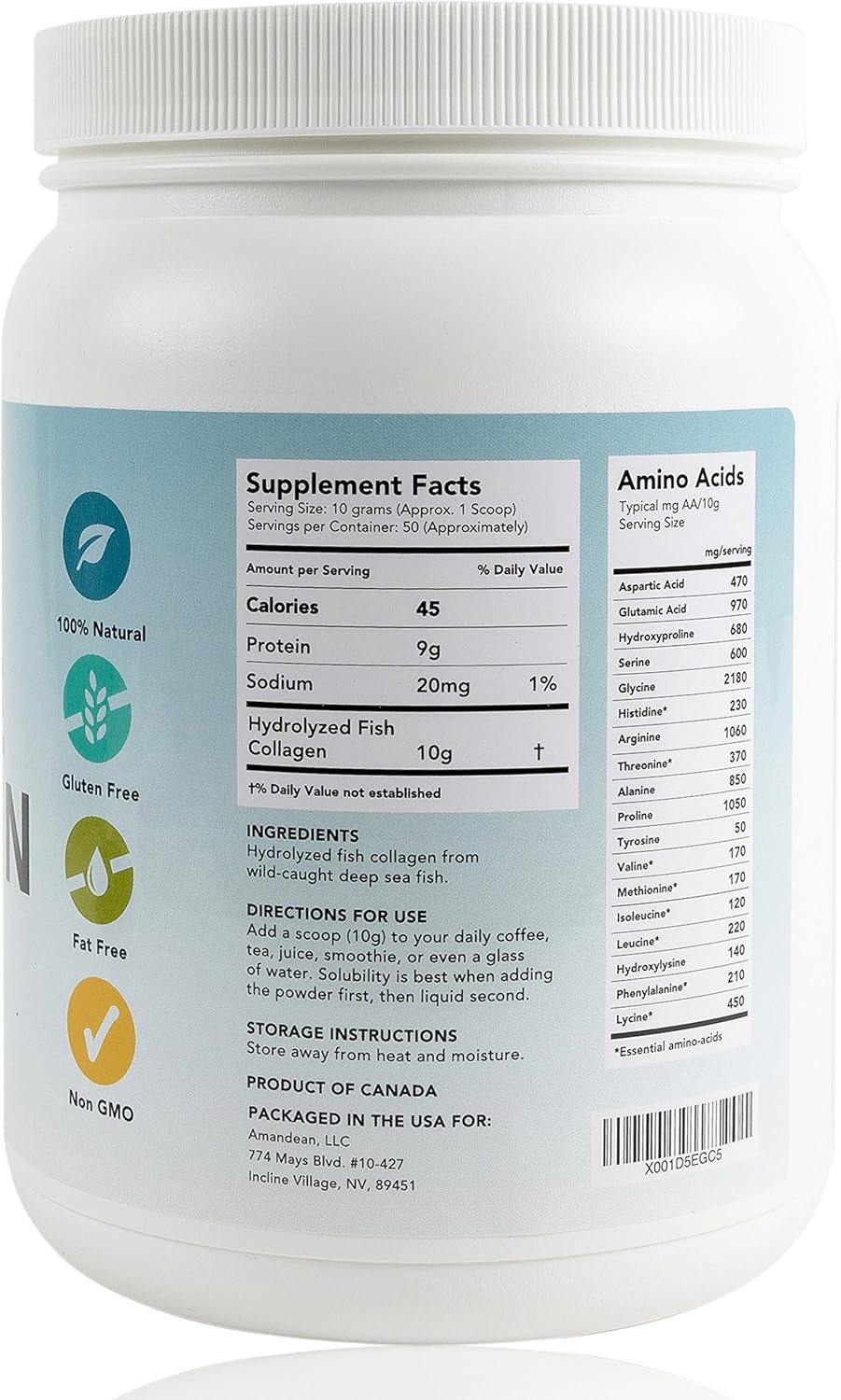 Premium Anti-Aging Marine Collagen Powder 17.6 Oz | Wild-Caught Hydrolyzed Fish Collagen Peptides | Type 1 & 3 Collagen Protein Supplement | Amino Acids for Skin, Hair, Nails | Paleo Friendly, Non-GMO: Health & Personal Care