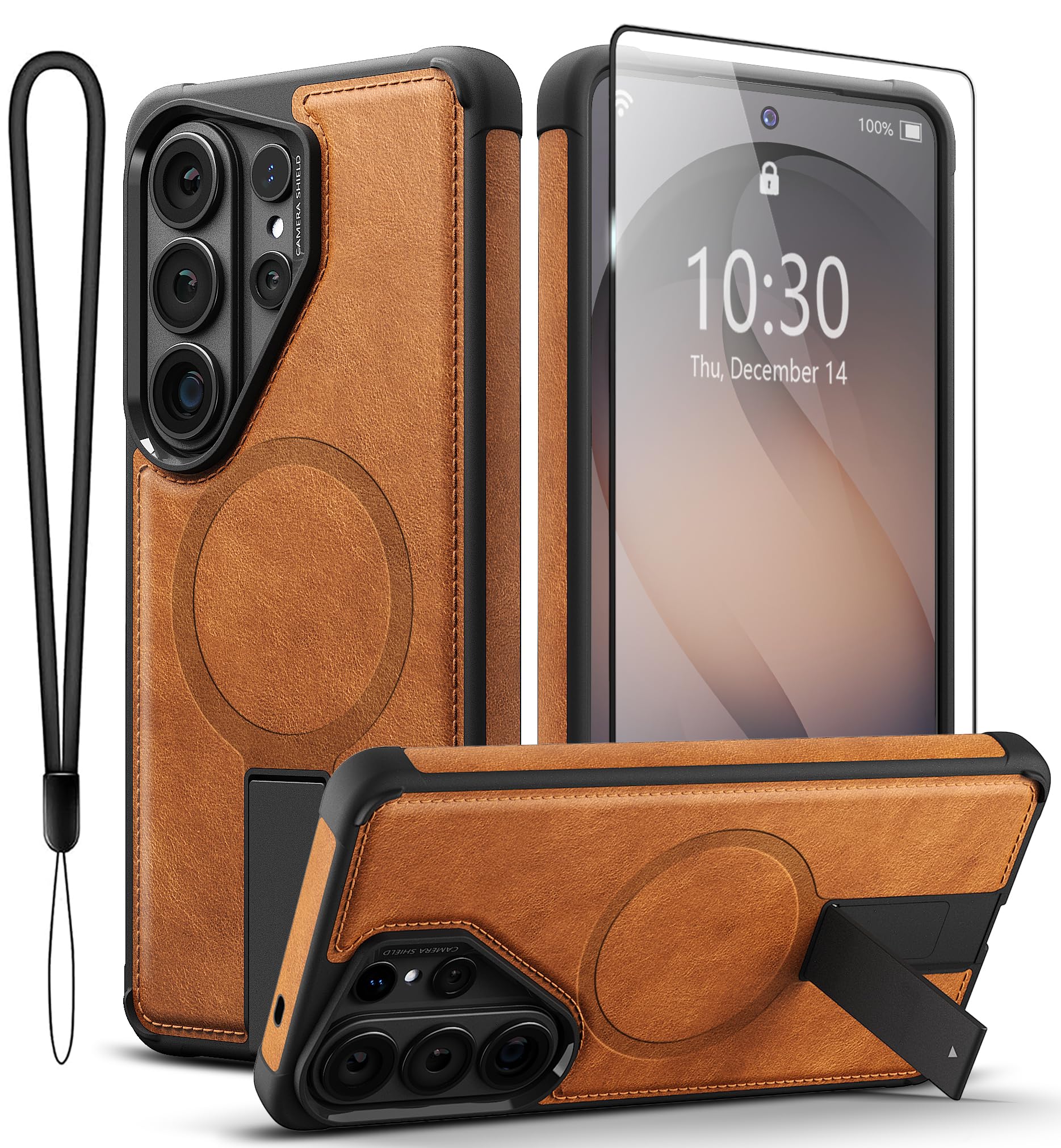 Photo 1 of VENDOOT for Samsung Galaxy S26 Ultra case Leather, Built-in Invisible Stand [Compatible with Magsafe] Protective Slim,Drop Protection for S26 Ultra case with Kickstand (Brown)