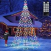 Lomotech Christmas Tree Lights - 10Ft 404 LED with 7.08" Topper, Remote Controll Waterproof Iron Pole Waterfall Lights for Outdoor Christmas Decorations (Multicolor)