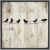 SIGNWIN Framed Canvas Wall Art Silhouette of Bird Perched on Branch with Wood Panel Landscape Wilderness Oil Painting Abstract Rustic Scenic Dramatic for Living Room, Bedroom, Office - 16x16 inches