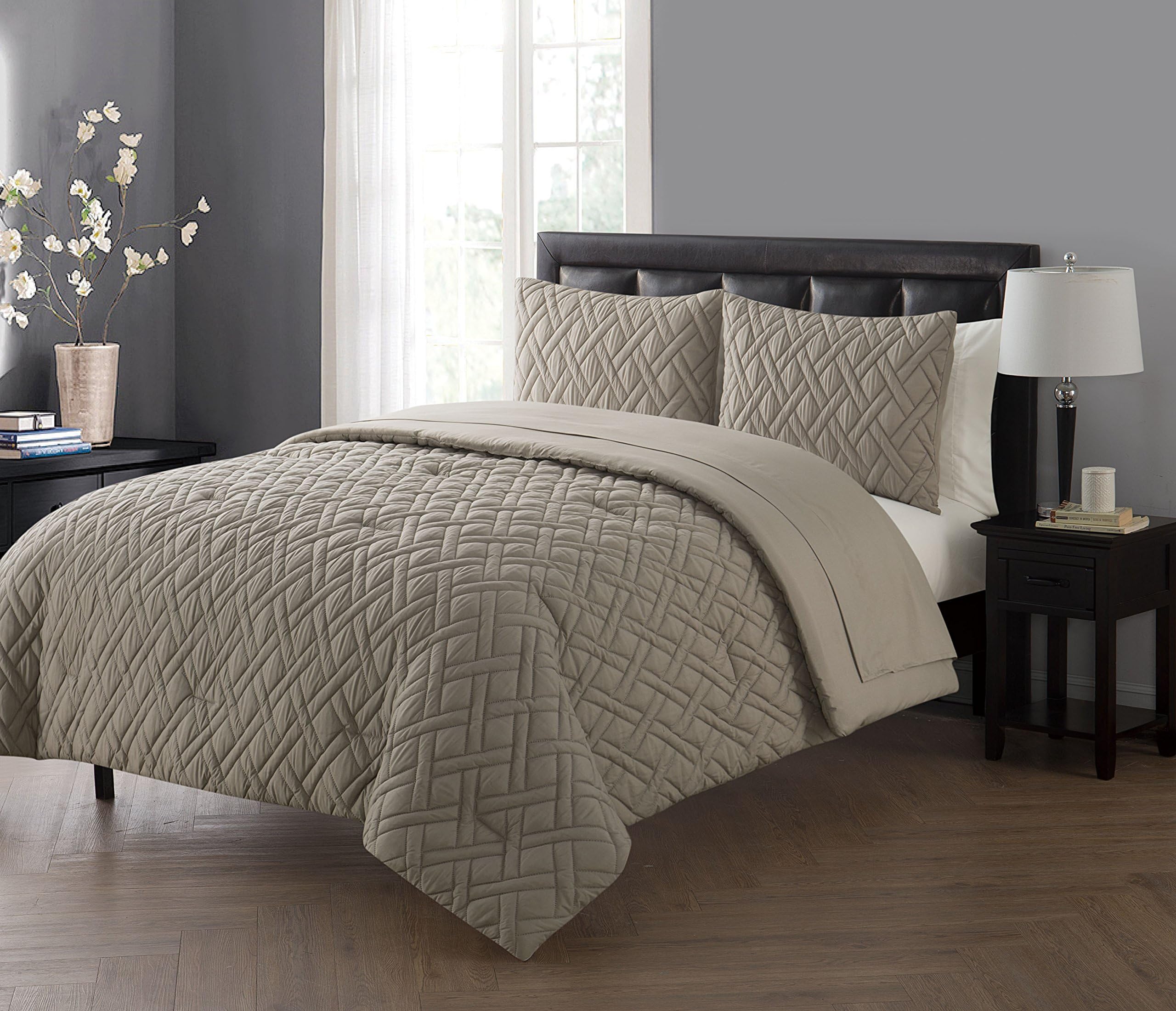 VCNY Home Lattice 7 Piece Bed-In-A-Bag Comforter Set, Full, Taupe