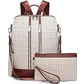 VANSARTO Backpack Purse for Women Vegan Leather Travel Backpack with Wristlet, Designer Convertible Shoulder Bag Satchel Handbag, Lightweight Fashion Backpack with Wide Strap, Beige/Brown