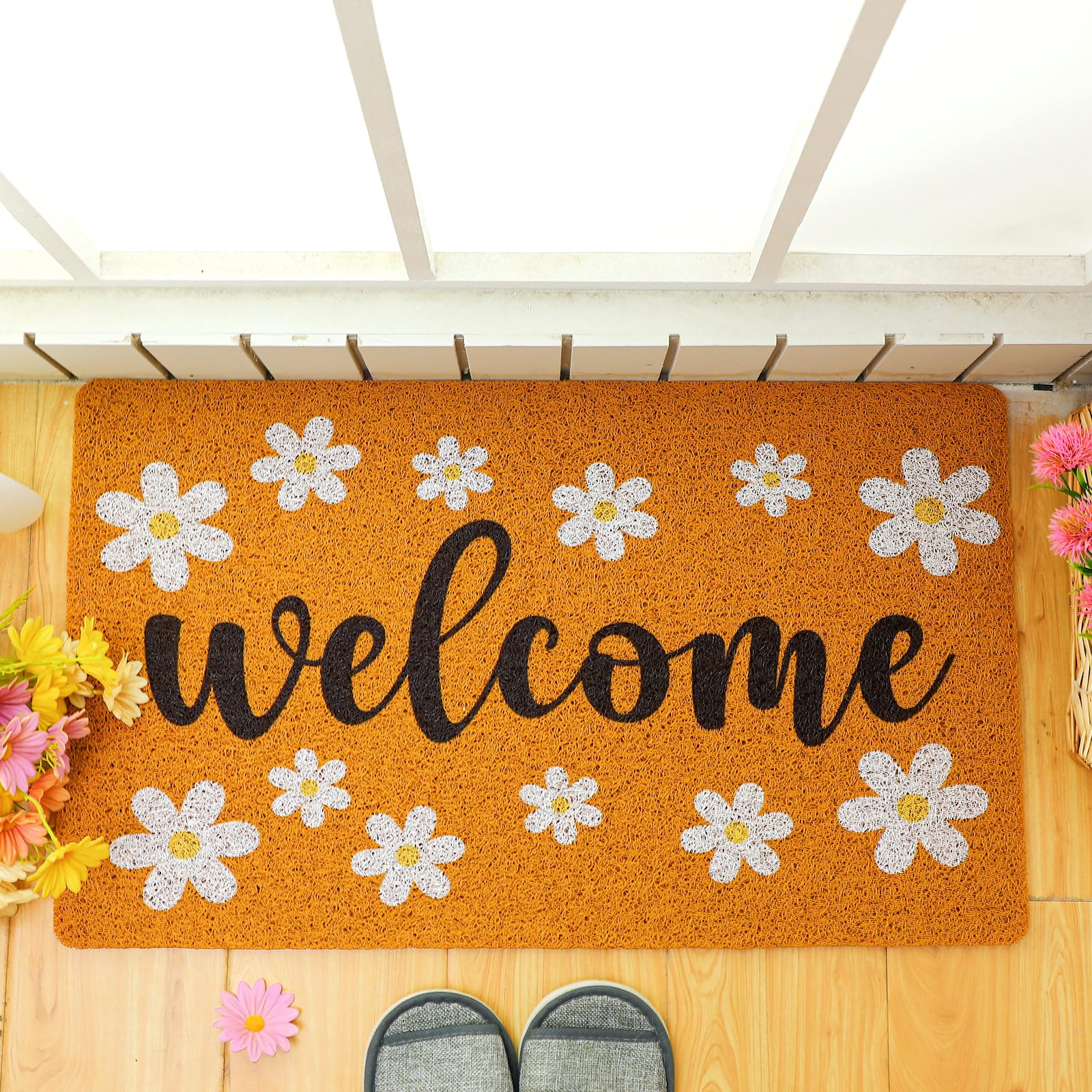 Drydiet 2 Pcs Welcome Doormat Set Spring Easter Day Imitation Coconut Coir Door Mat Spring Welcome Mat Outdoor Entrance Non Slip Doormat for Easter Day Porch Entry Staircase Bathroom Decor - Image 5