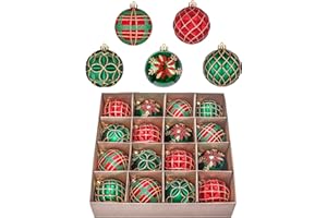 Valery Madelyn 16ct Christmas Ball Ornaments Set, Red Green and Gold Shatterproof Hanging Decorations for Trees, 3.15 Inches
