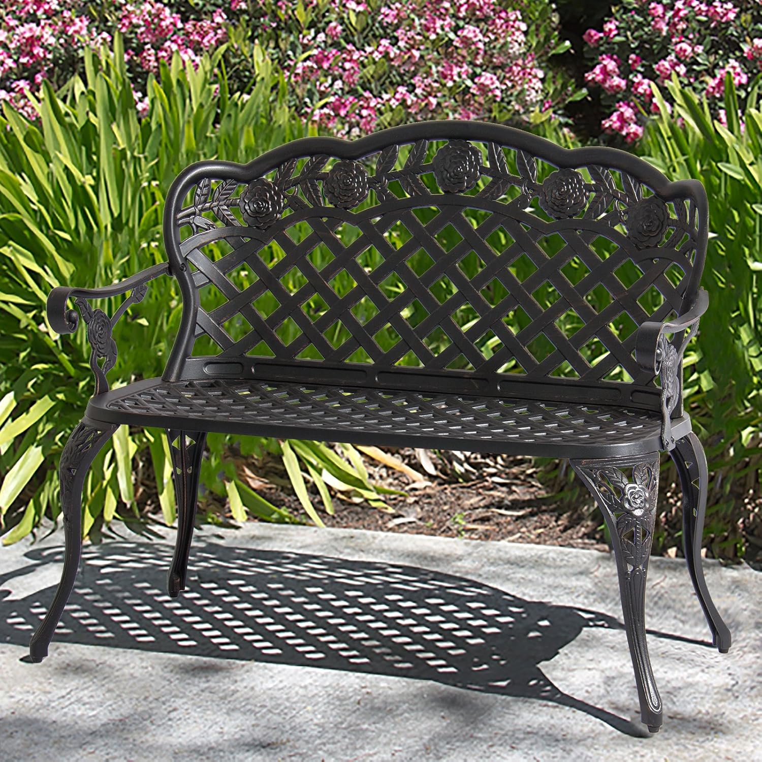 Best Choice Products Patio Garden Bench Cast Aluminum Outdoor Garden Yard Solid