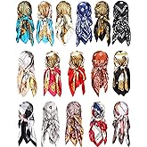 Janmercy 16 Pcs 35" Satin Head Scarf Hair Scarf Silk Like Bandana Large Square Satin Headwear Silk Headscarf Neck Hair Wrap for Sleeping Women Valentine Gift