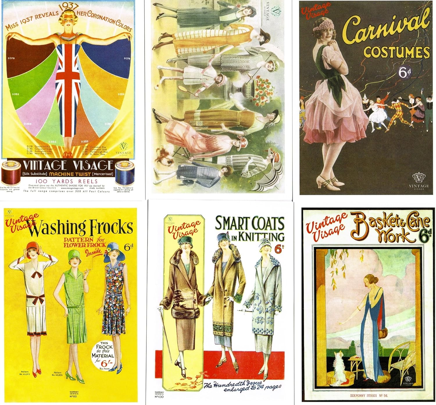 Vintage Fashion Postcards set of 6 Amazon.co.uk Kitchen & Home