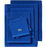 Lacoste Grand Slam 6-Piece Towel Set – Soft and Absorbent 100% Cotton Towels for Bathroom, Quick-Drying – Includes 2 Bath Towels, 2 Hand Towels, 2 Washcloths, Surf Blue