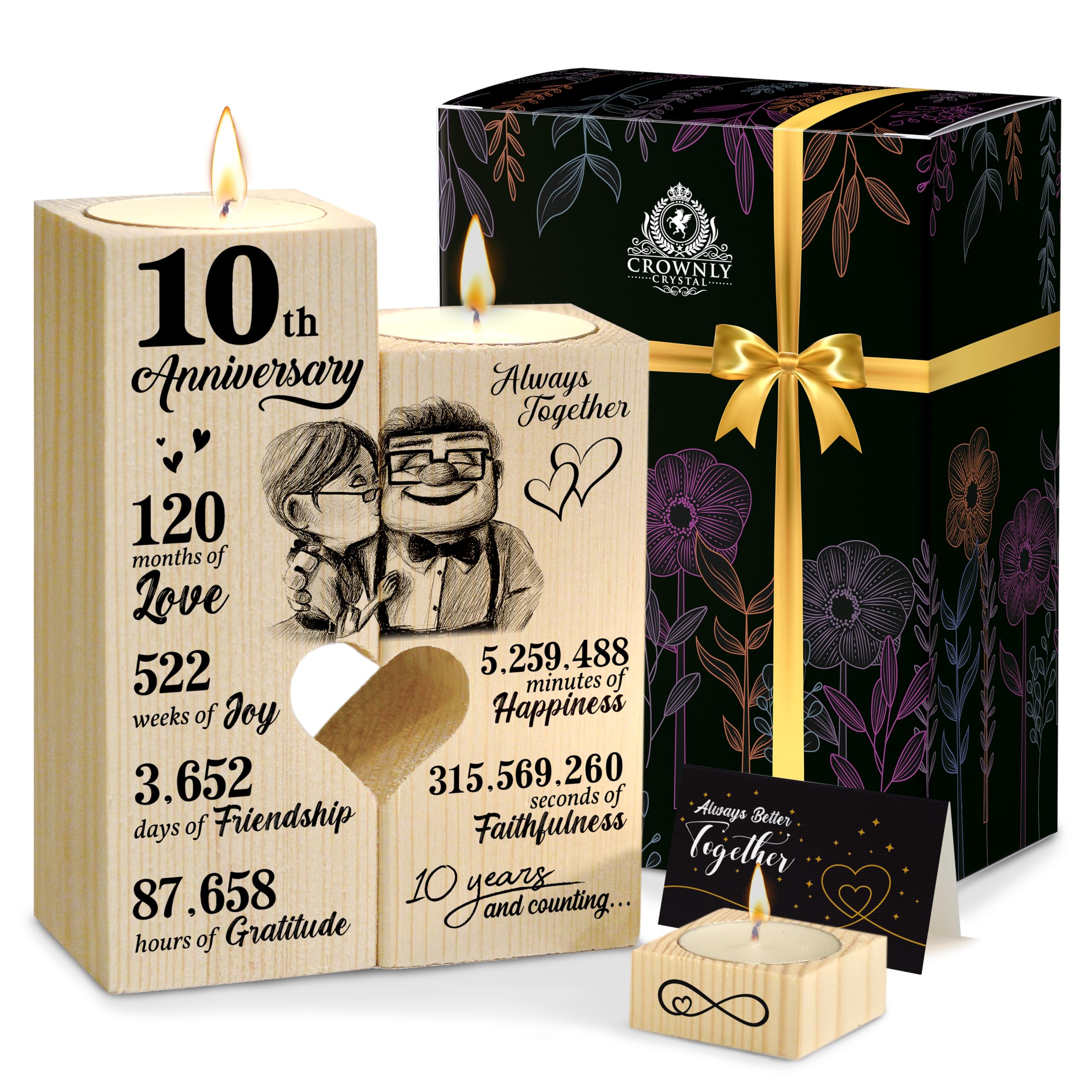 CROWNLY® 10th Wedding Anniversary Candle Holders Personalised Gifts for Women Gifts for Couples His and Hers Gifts Husband Gifts Presents for Couples Wife Gifts from Husband Couples Gifts