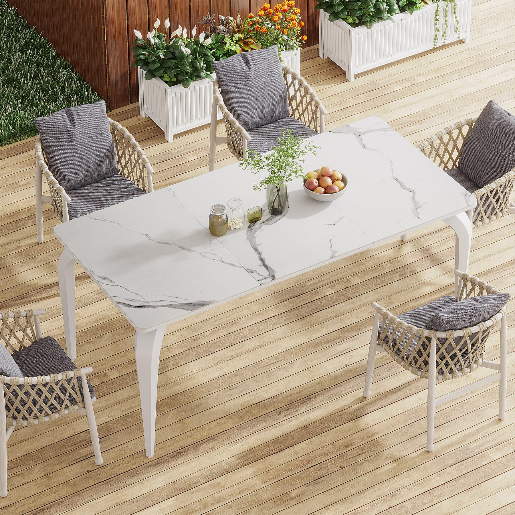 Tribesigns Marble Dining Table, 63" Modern White Sintered Stone Dining