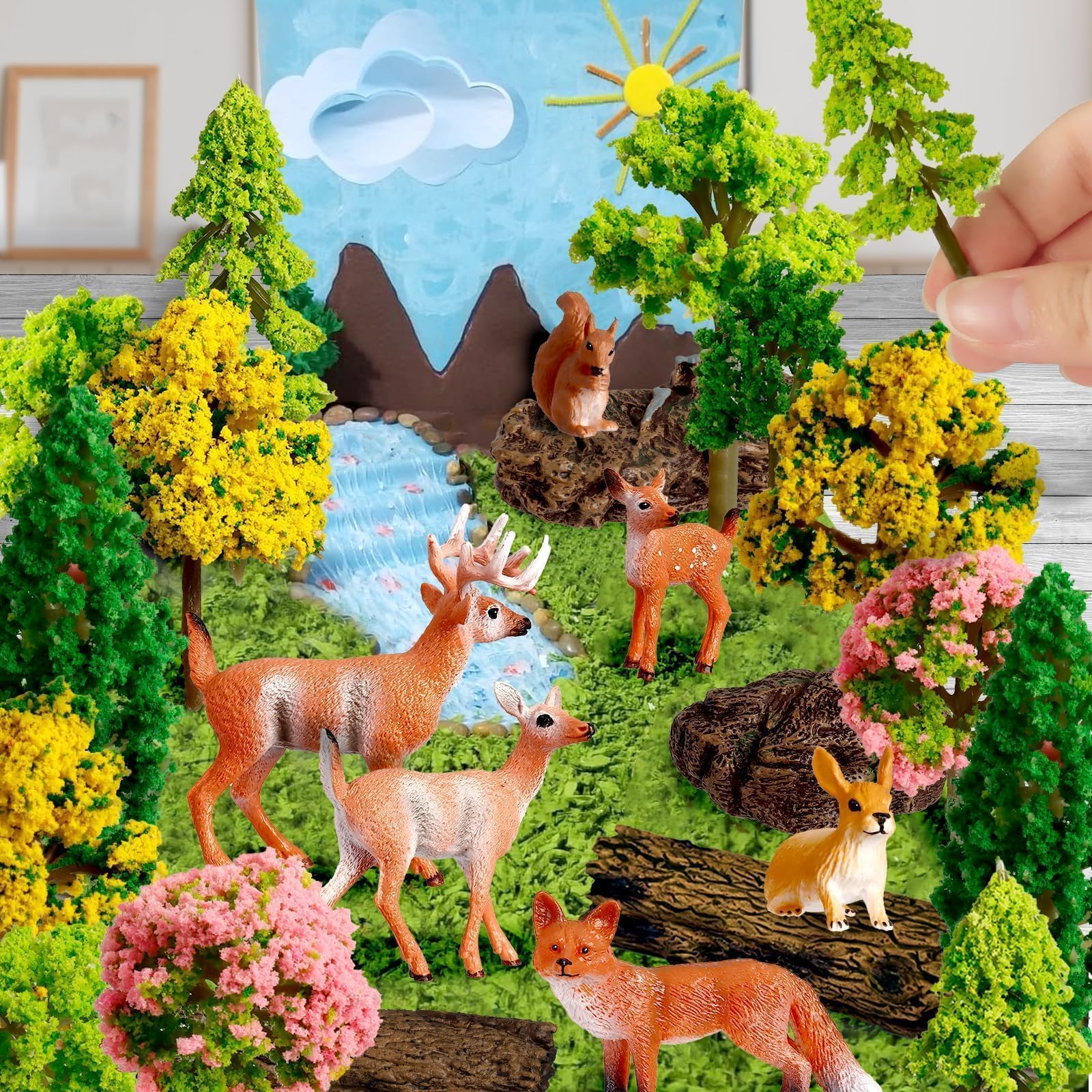 Photo 1 of Warmtree 68 Pcs Mixed Model Trees Forest Animals Figures Miniature Stumps, Ho Scale Plastic Trees for Projects 1.1-4 inch(3-10cm), for Diorama Supplies Micro Train Landscape Railway Sand Table