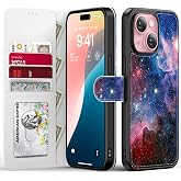 FUNMIKO for iPhone 15 Case Wallet,Detachable Flip Folio Leather Cover,RFID Blocking 4 Card Slots Holder,Magnetic Kickstand,Protective Phone Shell for Women Girls,The Vast Universe