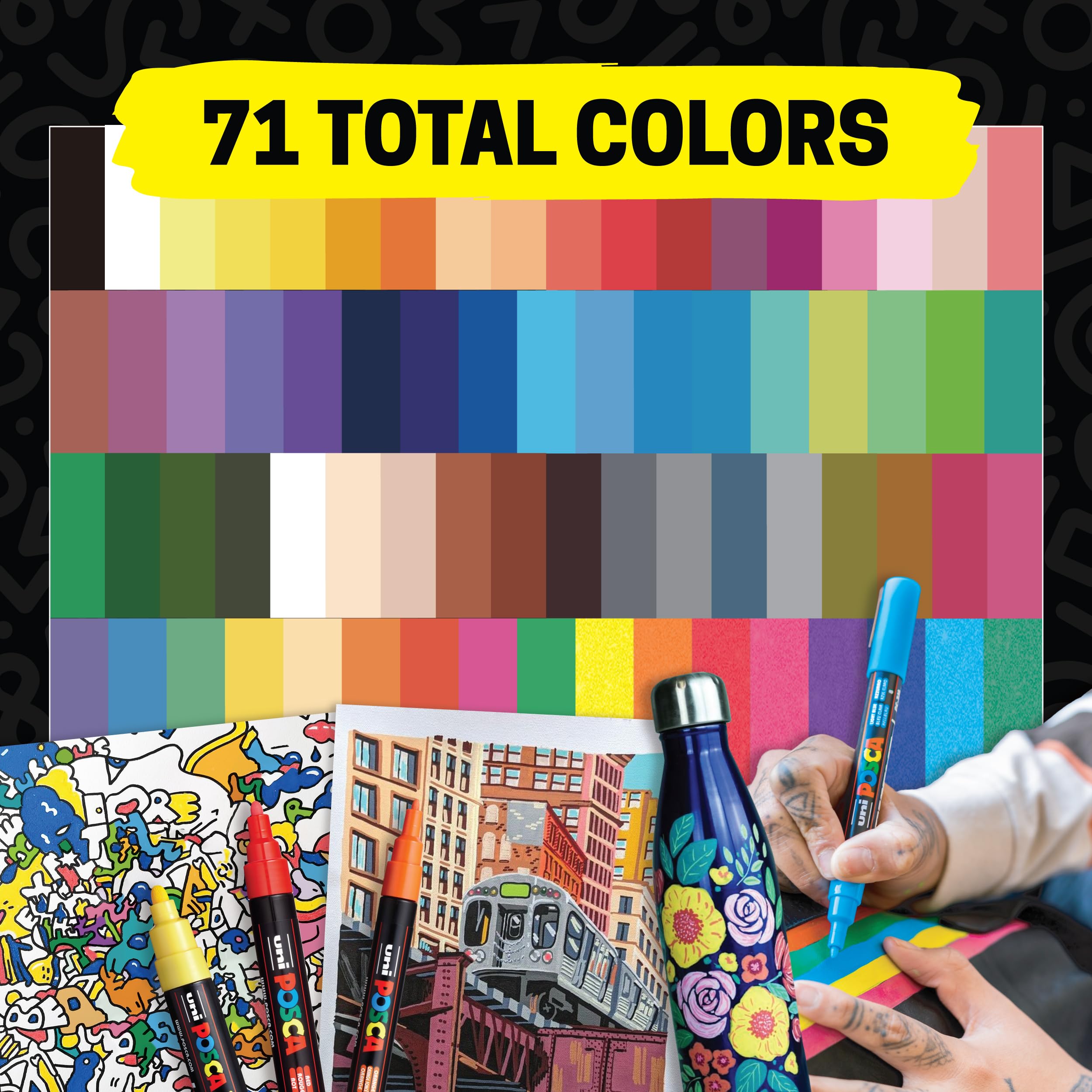 Posca Paint Art Markers, Set of 15 5M Medium Acrylic Markers with Reversible Tips, Artist Recommended Paint Pens for Gifts, Decorations, Fabric, Metal, Windows, Wood and Canvas