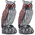 2 Pack Solar Fake Owl Decoys to Scare Birds Away - Plastic Owl Scarecrows with Red Flashing Eyes & Scaring Sound, Squirrel Hawk Bird Deterrents for Outside Garden Yard, Owl Statues Garden Decor
