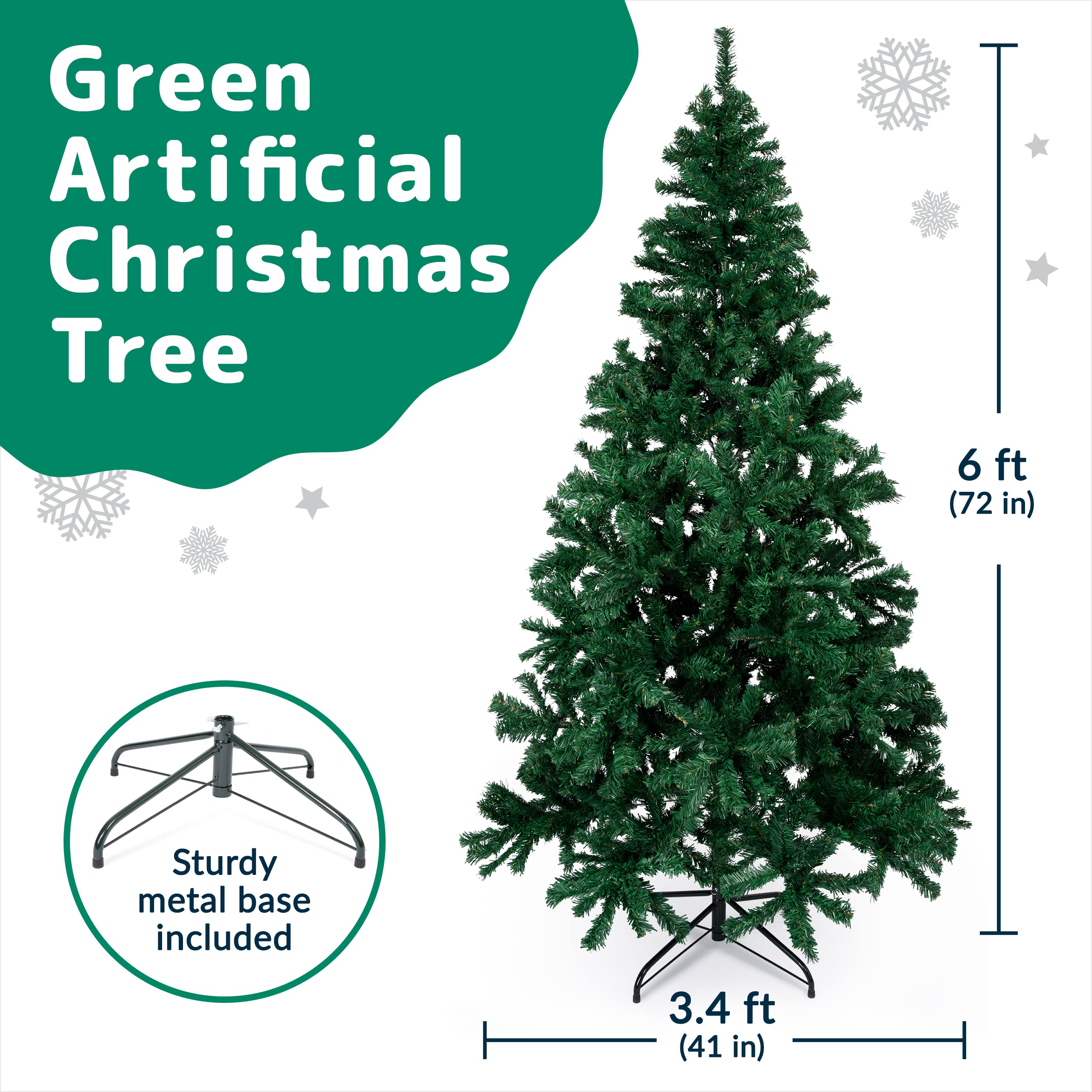 Premium 6Ft Christmas Tree with 1200 Tips for Fullness - Artificial Canadian Fir Full Bodied Christmas Tree 6ft with Metal Stand, Lightweight and Easy to Assemble