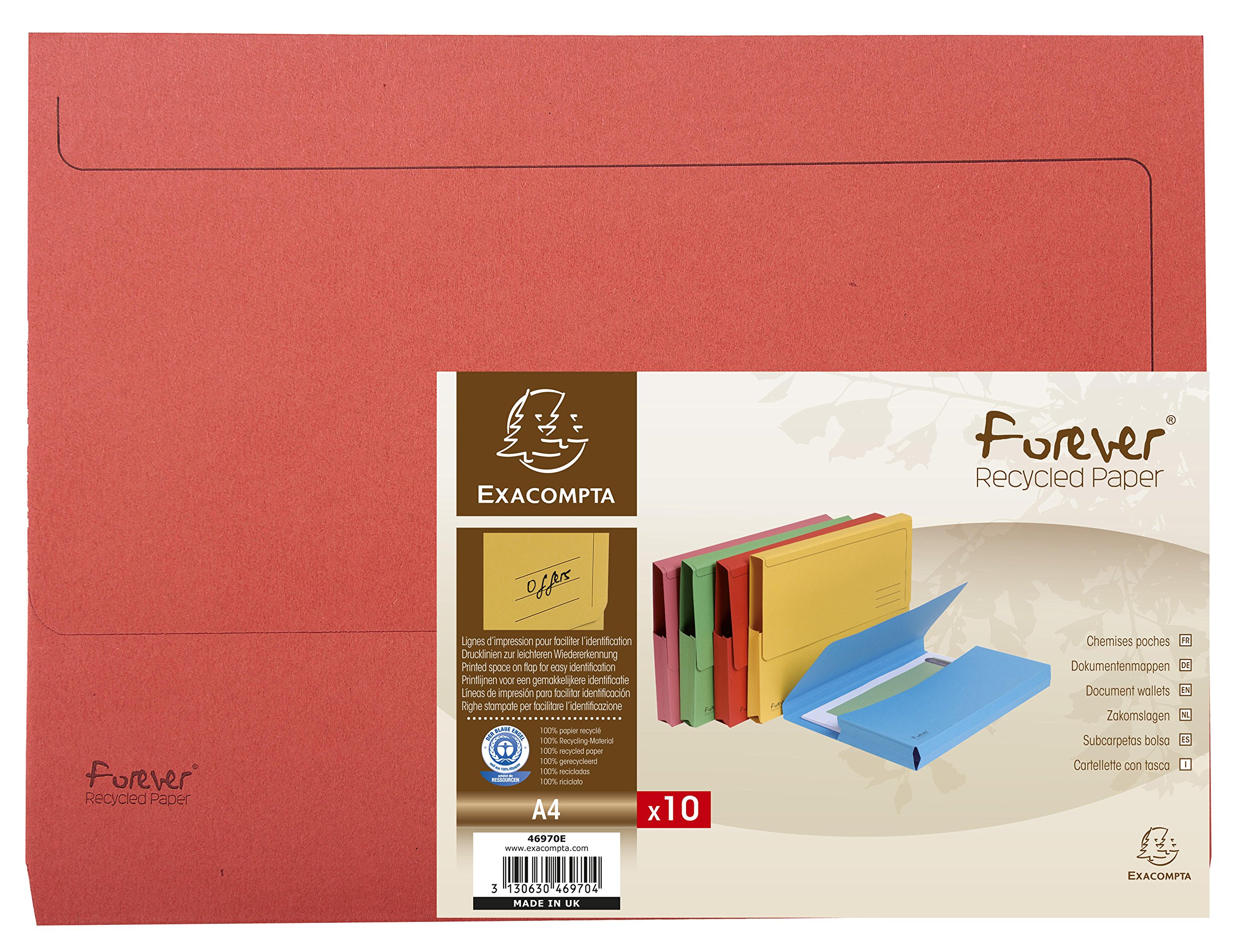 Exacompta - Ref 46975E - Forever Collection - Document Wallets (Pack of 10) - 240 x 320mm in Size, Suitable for A4 Documents, 290gsm Premium Pressboard - Red