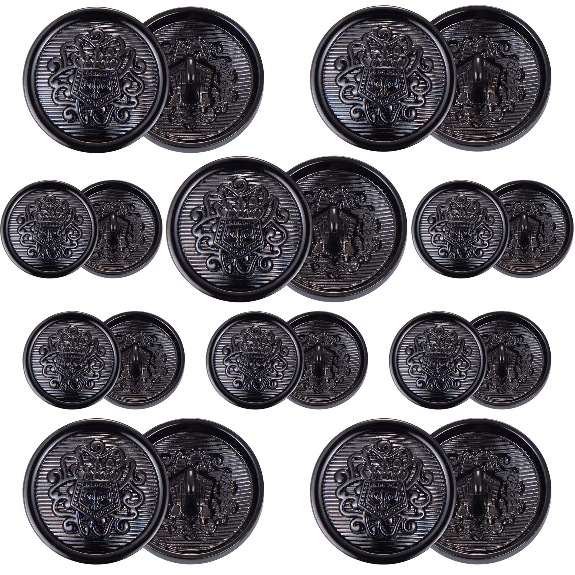 ftiemlovde 20 Novelty Brass Black Buttons for Blazer，Vintage Style Large Button Metal for Cardigan Crafting， Decorative Jacket Button for Sewing Women（C20 18mm 23mm）