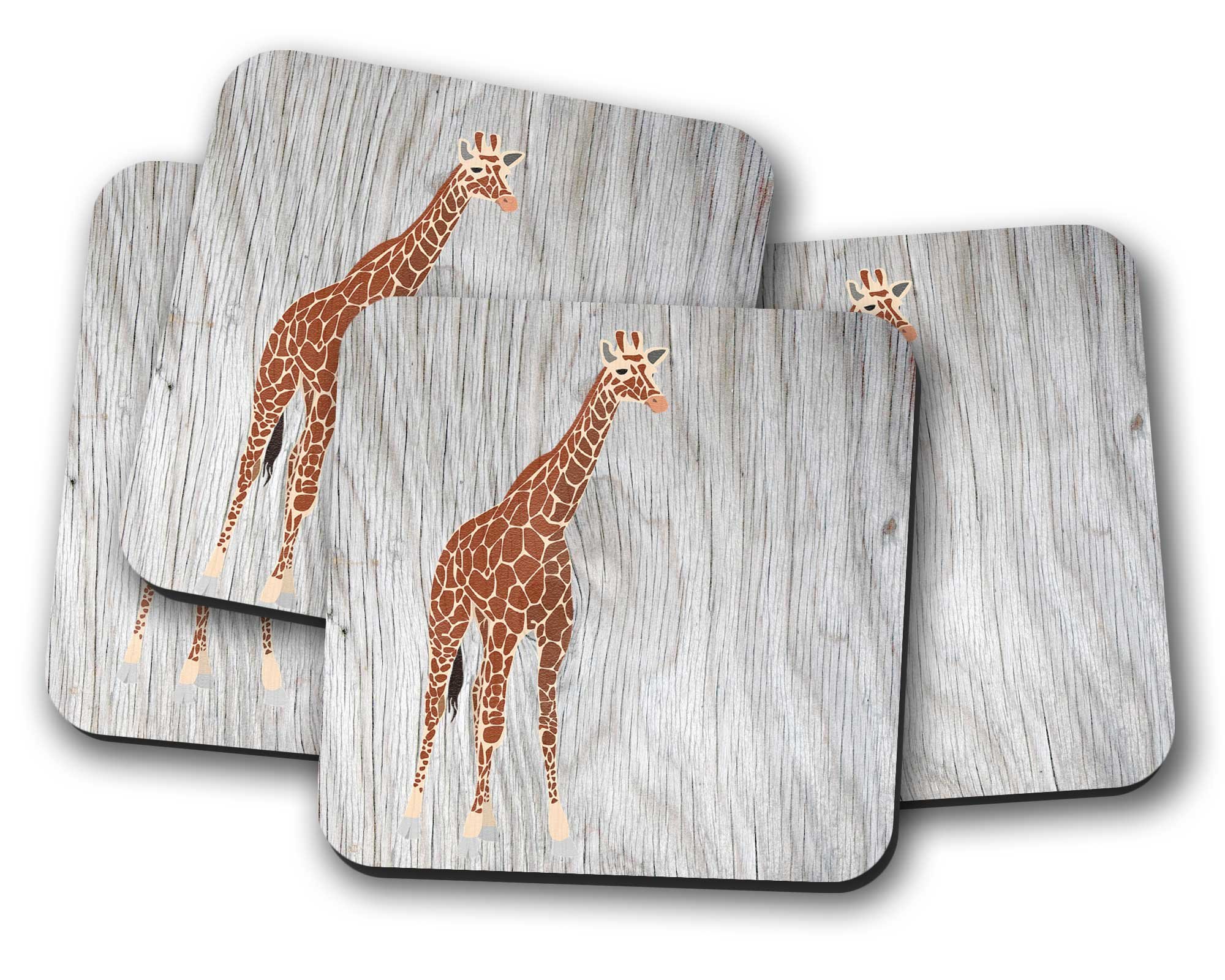 Silver Kangaroo Giraffe Drinks Coasters - set of 4 drinks mats ideal new home present or housewarming gift