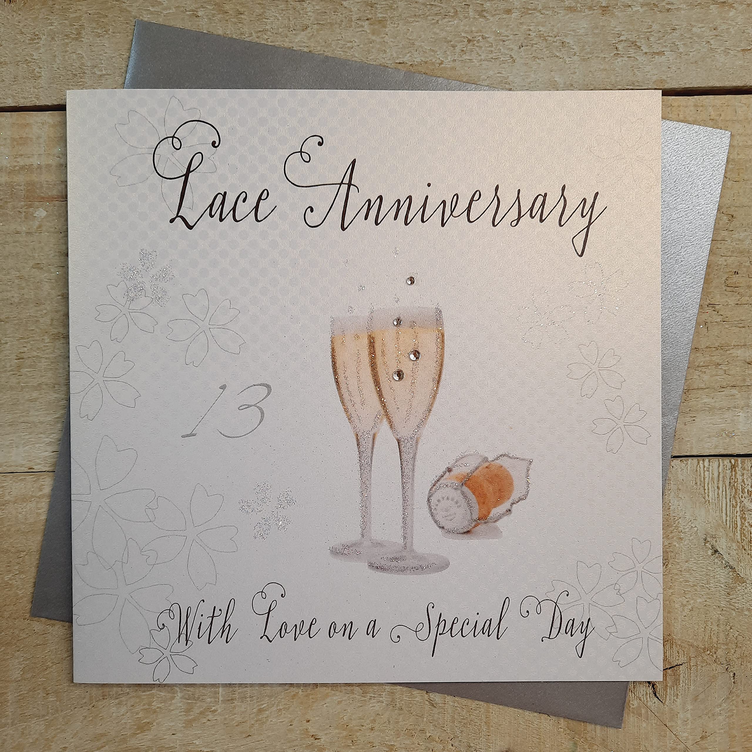 White Cotton Cards Lace Love On Your Special Day Handmade 13th Anniversary Card, WA13
