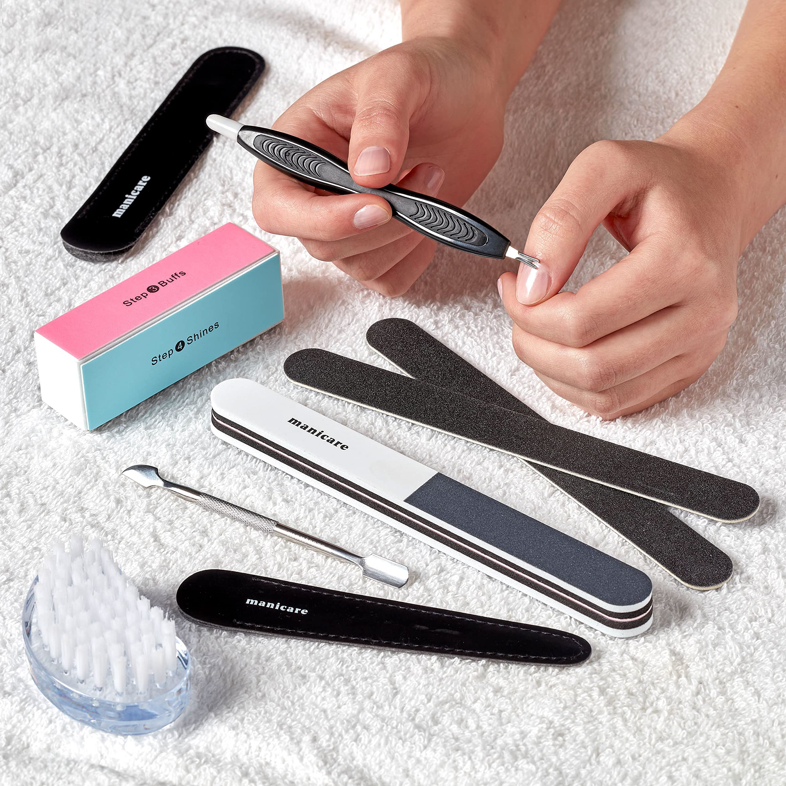 Manicare Nail Care Set, File Buff And Cleans Nails, Cuticle Trimming, Nail Cleaning, Emery Board, Nail Brush, Overgrown Cuticles, Manicure Tools, Salon Professional Or At Home Manicure Or Pedicure