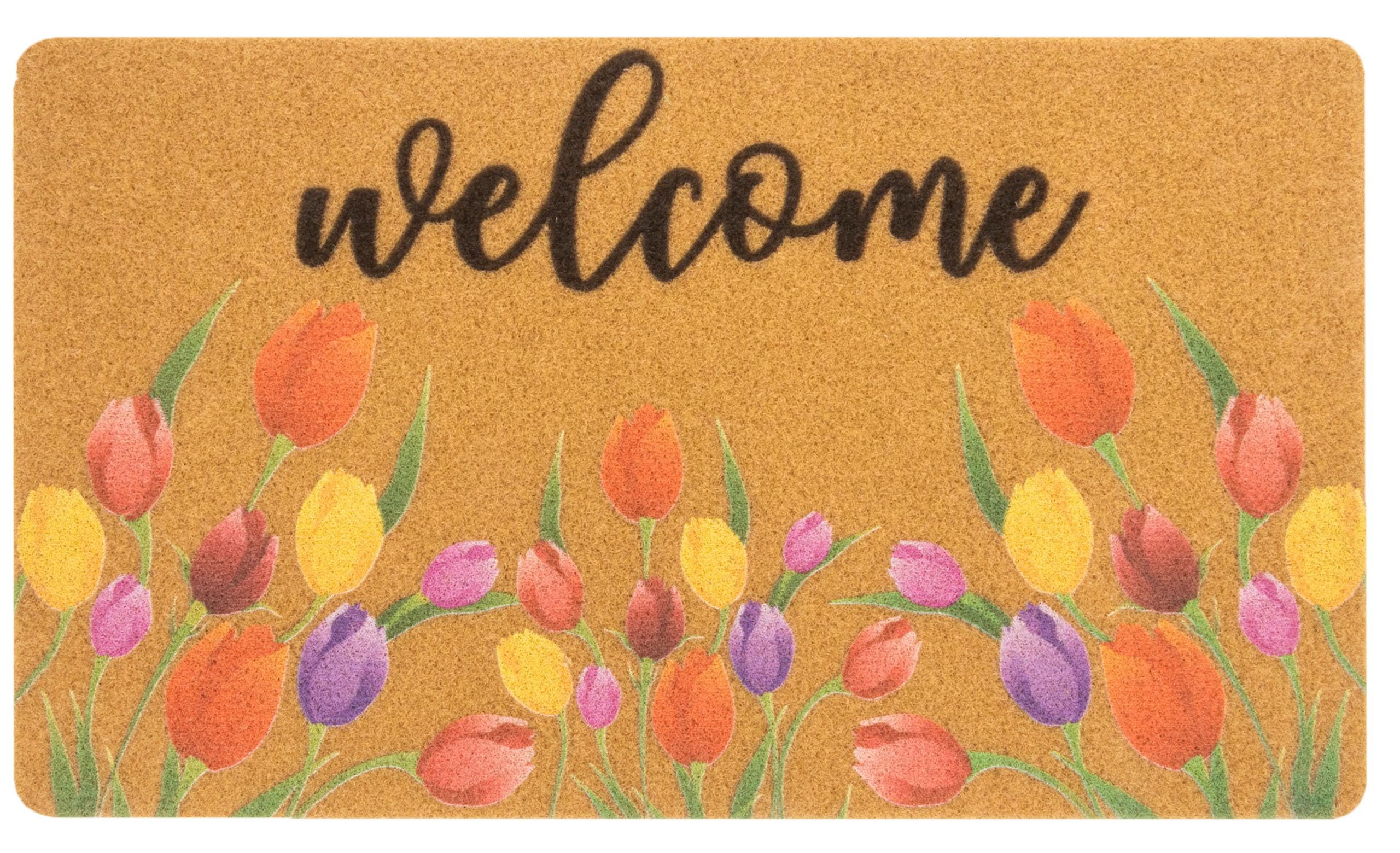 Photo 1 of Spring Welcome Door-Mats Floral Coir Doormats - 30"x17"Non Slip Large Indoor Colorful Welcome Doormat for Entryway Outside Yard Home Decoration