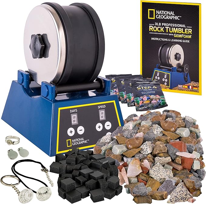Amazon Com National Geographic Rock Tumbler Kit 3lb Extra Large Capacity 3lb Rough Gemstones 4 Polishing Grits Jewelry Fastenings Stem Science Kit For Boys And Girls Garden Outdoor