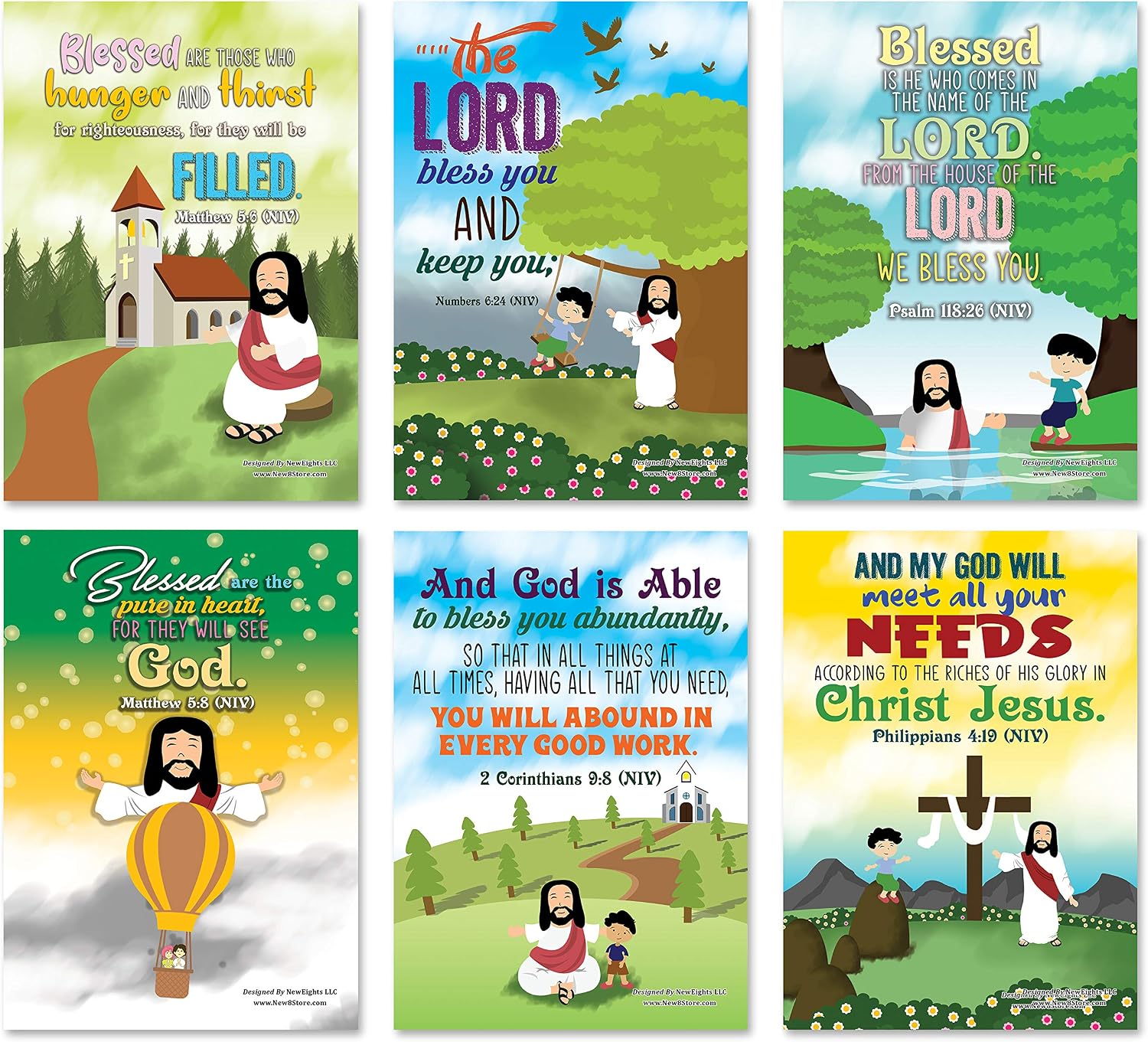 Christian God's Blessings Posters (6-Pack), Encouraging Bible Verses Poster for Men Women Teens, A3 Size