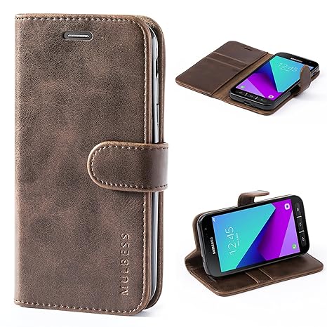 Mulbess Ledertasche im Ständer Book Case / Kartenfach für Samsung Galaxy XCover 4 Tasche Hülle Leder Etui,Vintage Braun