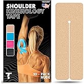 Kinesiology Tape for Shoulder | Waterproof, Sticks 7 Days, Precut Synthetic Material | K Tape for Shoulder Pain Relief & Support - Knees, Lower Back Pain, & Achilese (10 PCS | Nude)