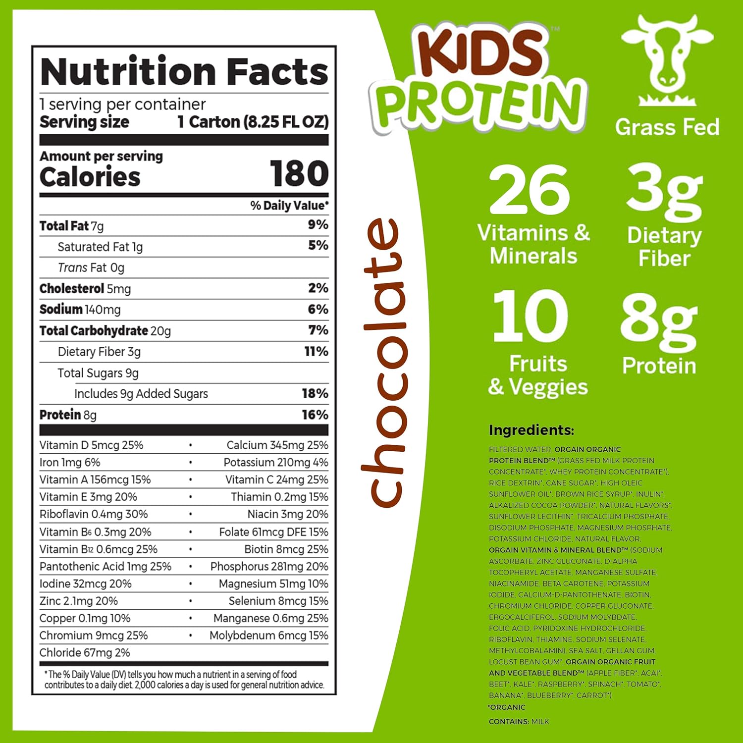 Orgain Organic Kids Protein Nutritional Shake, Chocolate - Great for Breakfast & Snacks, 26 Vitamins & Minerals, 10 Fruits & Vegetables, Gluten Free, 8.25 Ounce, 12 Count (Packaging May Vary) : Meal Replacement Drinks : Grocery & Gourmet Food