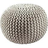 Pouf Ottoman Cotton Rope Pouf Ottoman, Off White, 16-Inch