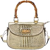 DAWANGSOLI Women Handbag artificial leather Bamboo Top handle Crossbody bag Elegant Purse Evening bag Gift for Women Handmade