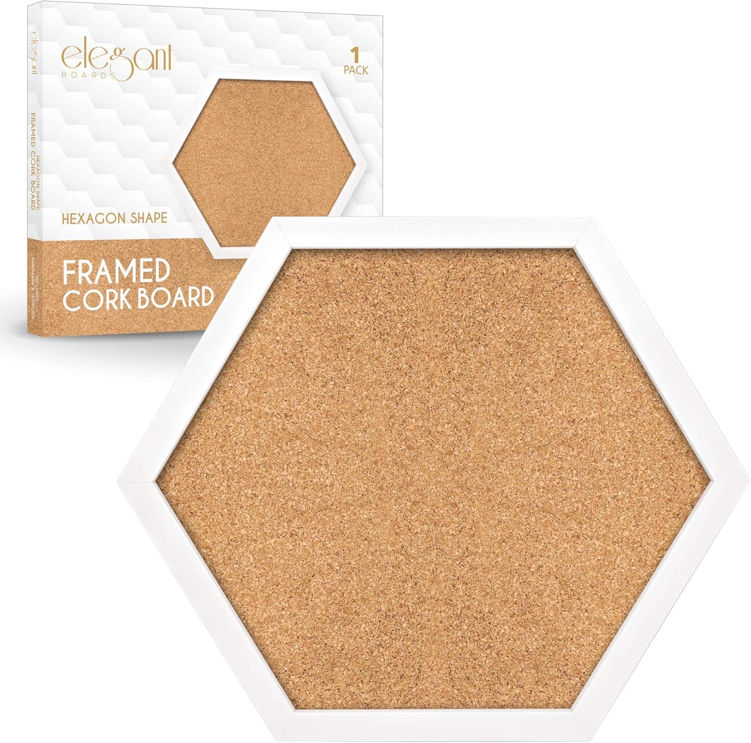 Cork Board Hexagon Diamond Shape White Framed Bulletin Board Modern Decorative Corkboard for Walls (Hardware and Template Included)