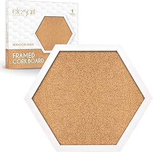 Cork Board Hexagon Diamond Shape White Framed Bulletin Board Modern Decorative Corkboard for Walls (Hardware and Template Included)