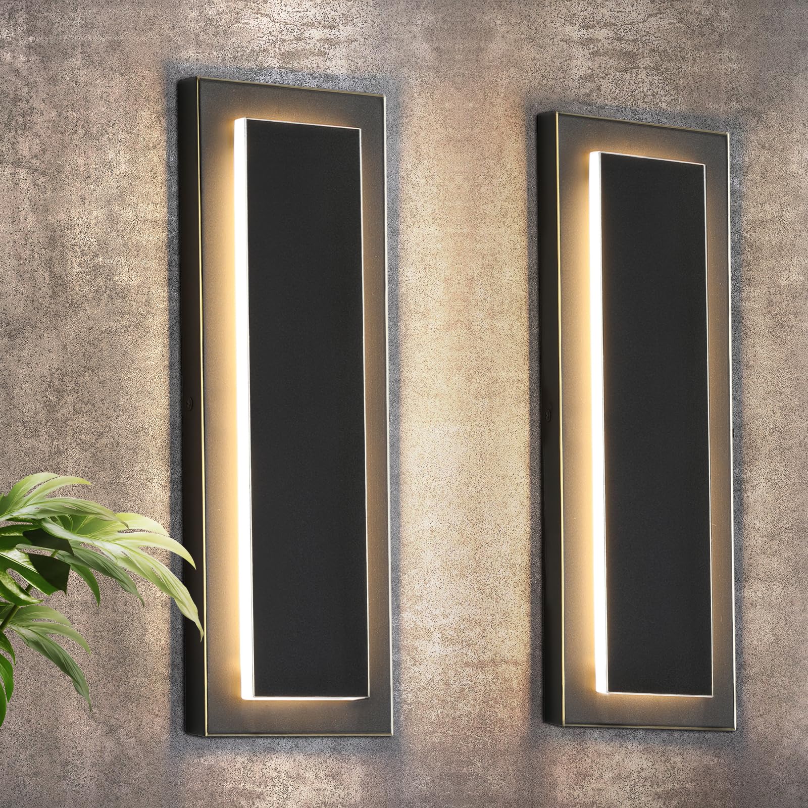 Photo 1 of tewei 2 Pack LED Outdoor Wall Lights, 15.7'' Modern Outdoor Indoor Wall Sconce Large Exterior Lighting Fixtures Outside Front Door Lights for House, Hallway, Warm White 3000K, Black with Gold Finish