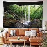 Ambesonne Natural Cave Tapestry King Size, Still Waterfall in The Forest in Northern Alabama Habitat Ecosystem Scenery, Wall Hanging Bedspread Bed Cover Wall Decor, King Size, Green Brown