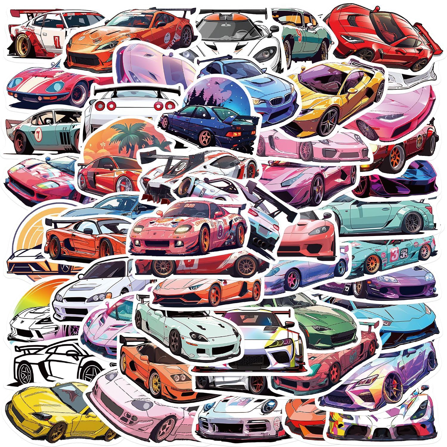 50 Pcs Racing Car Stickers for Kids Teens Adults Boys Girls Gift,Stickers Pack for Laptop,Skateboard,Luggage,Car,Bike, Cup,Computer,Water Bottle Decor,Race Car Vinyl Waterproof Sticker Decals โ image 1