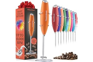 PEACH STREET Powerful Handheld Milk Frother, Mini Milk Foamer, Battery Operated Stainless Steel Drink Mixer with Frother Stand